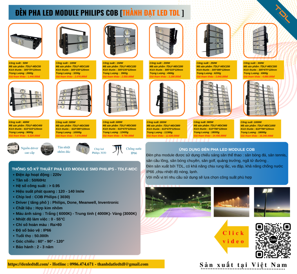 Catalogue đèn led TDL | Đèn pha led, đèn đường, đèn led nhà xưởng, đèn sân vườn, đèn năng lượng 5 Đèn pha led module philips COB