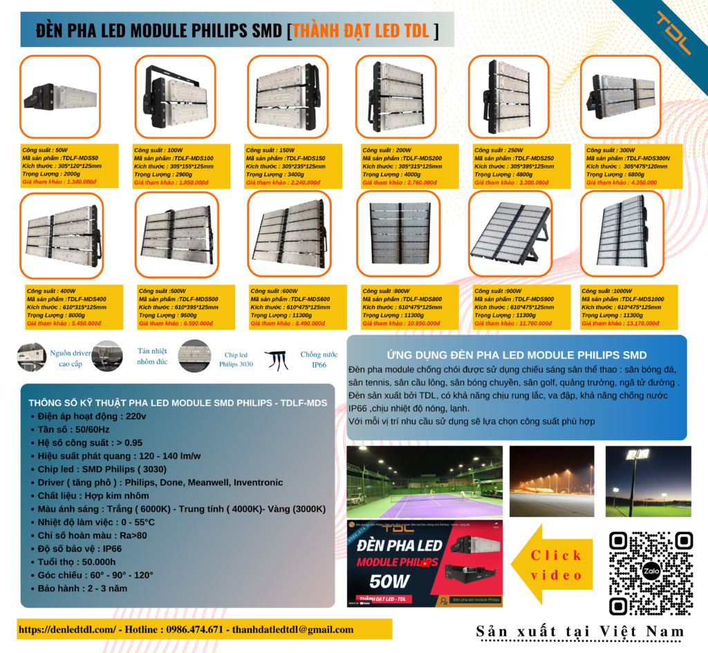 Catalogue đèn led TDL | Đèn pha led, đèn đường, đèn led nhà xưởng, đèn sân vườn, đèn năng lượng 3 DEN PHA LED MODULE SMD PHILIPS