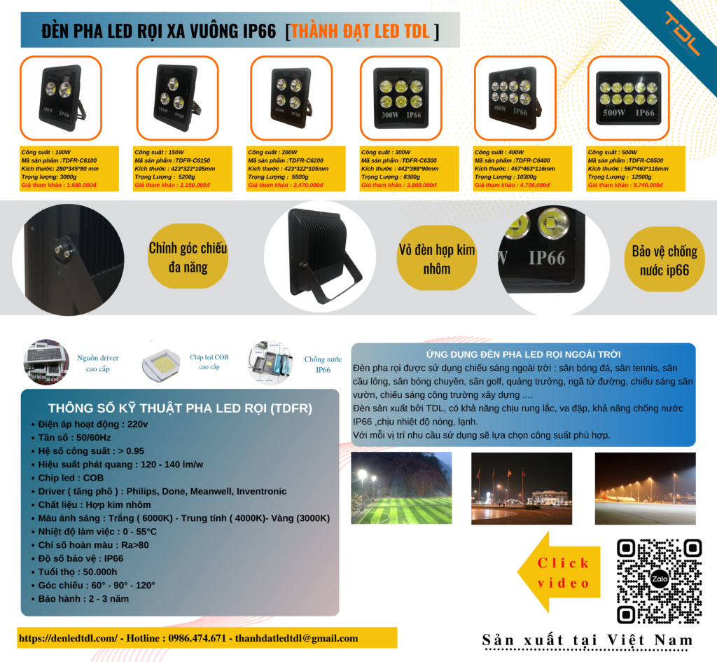 Catalogue đèn led TDL | Đèn pha led, đèn đường, đèn led nhà xưởng, đèn sân vườn, đèn năng lượng 8 Đèn pha led rọi xa ip66