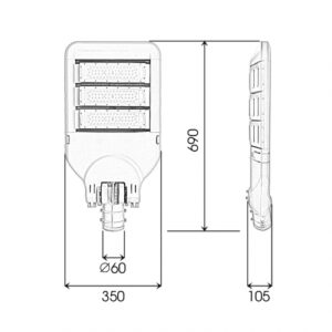Đèn đường led 150w Philips module chống chói 7 d1 150 smd dimension 2