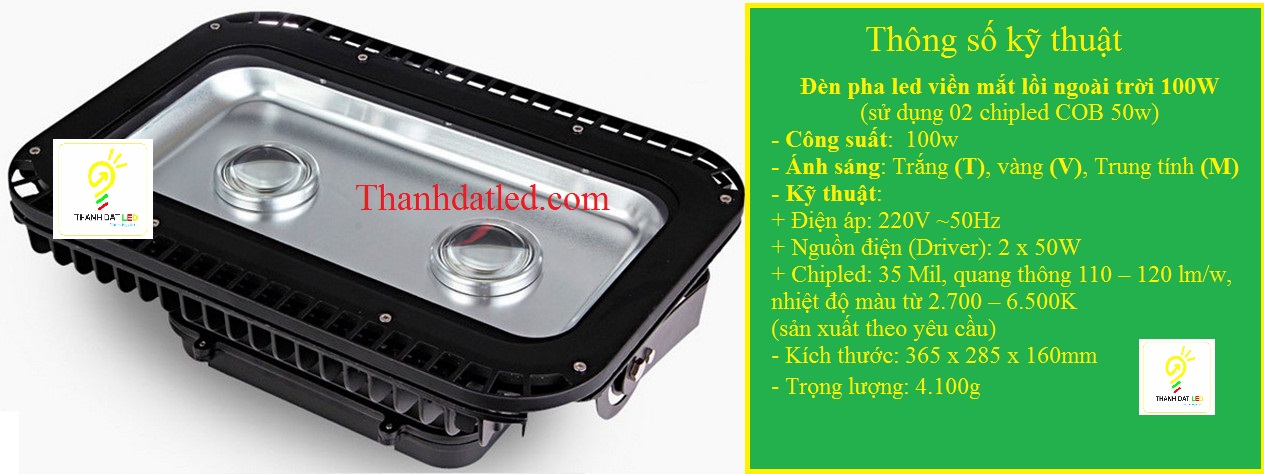 pha-led-100w-thau-kinh-1 đèn pha led 100w ngoài trời